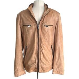 Overland Classic Vintage Tan Leather Jacket Size Medium Lambskin 1980s/1990s